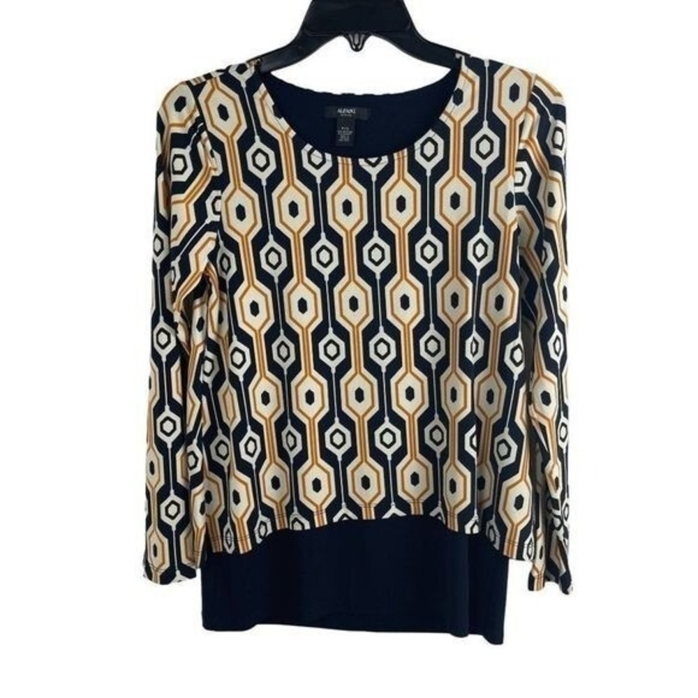 Alfani Women PS Blouse Long Sleeve Layered Geometric Multicolor Top
